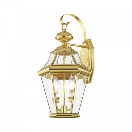 ##Antique Hardware## 2 Light Polished Brass Outdoor Wall Lantern
