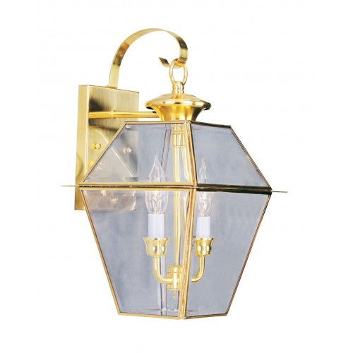 ##Antique Hardware## 2 Light Polished Brass Outdoor Wall Lantern