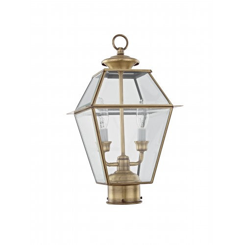 ##Antique Hardware## 2 Light Antique Brass Outdoor Post Top Lantern
