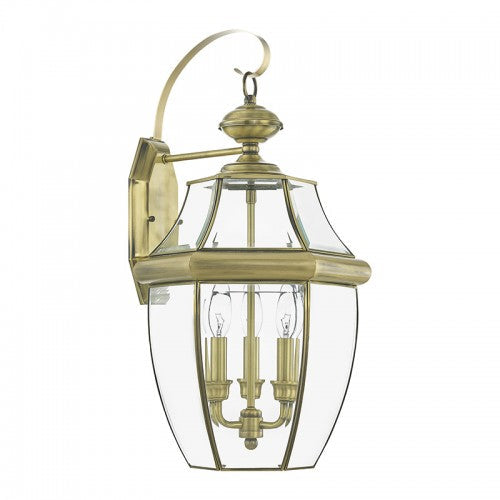 ##Antique Hardware## 3 Light Antique Brass Outdoor Wall Lantern