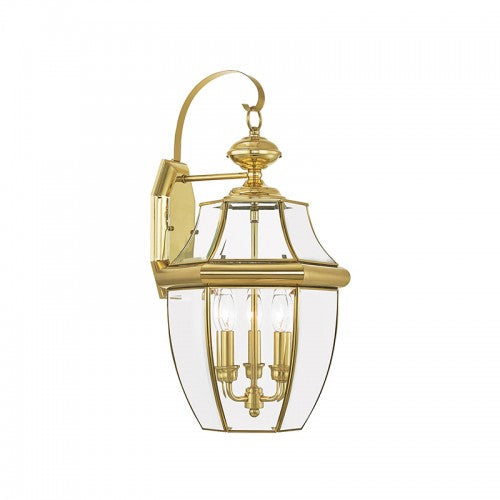 ##Antique Hardware## 3 Light Polished Brass Outdoor Wall Lantern