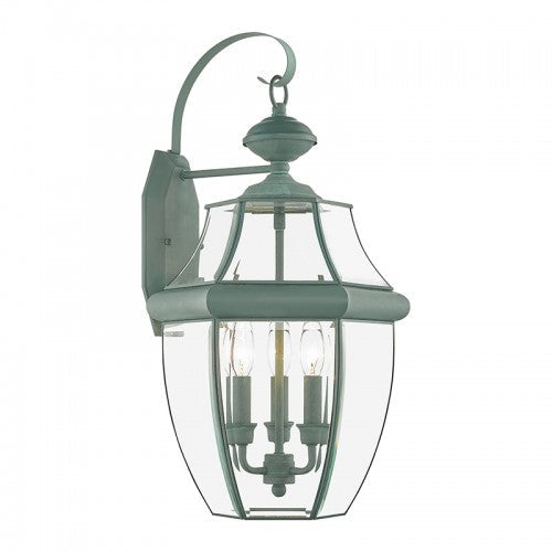 ##Antique Hardware## 3 Light Verdigris Outdoor Wall Lantern