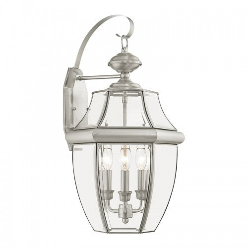 ##Antique Hardware## 3 Light Brushed Nickel Outdoor Wall Lantern