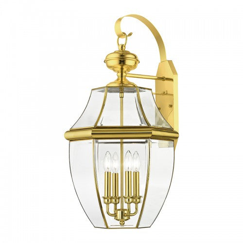 ##Antique Hardware## 4 Light Polished Brass Outdoor Wall Lantern