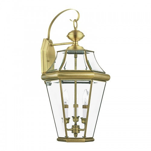 ##Antique Hardware## 3 Light Antique Brass Outdoor Wall Lantern