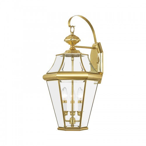 ##Antique Hardware## 3 Light Polished Brass Outdoor Wall Lantern