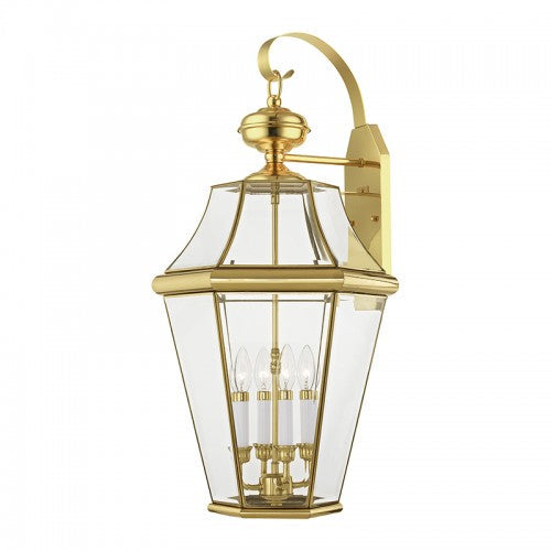 ##Antique Hardware## 4 Light Polished Brass Outdoor Wall Lantern