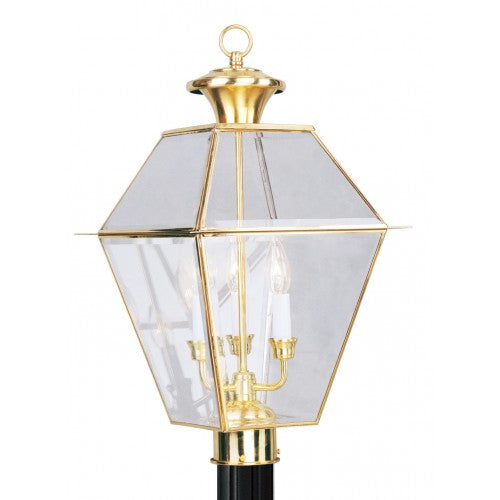 ##Antique Hardware## 3 Light Polished Brass Outdoor Post Top Lantern