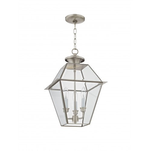 ##Antique Hardware## 3 Light Brushed Nickel Outdoor Lantern