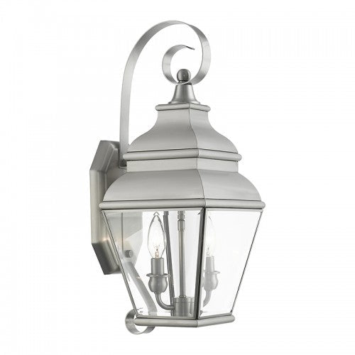 ##Antique Hardware## 2 Light Brushed Nickel Outdoor Wall Lantern