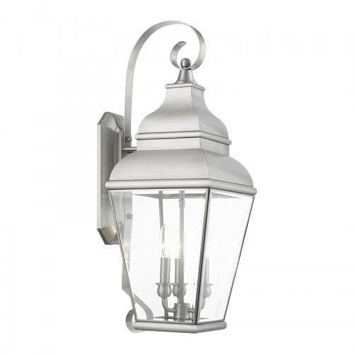 ##Antique Hardware## 3 Light Brushed Nickel Outdoor Wall Lantern