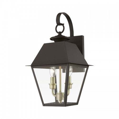 ##Antique Hardware## 2 Light Bronze with Antique Brass Finish Cluster Outdoor Medium Wall Lantern