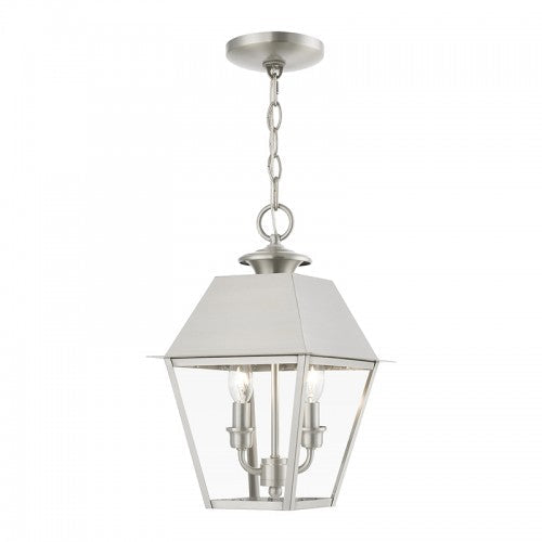 ##Antique Hardware## 2 Light Brushed Nickel Outdoor Medium Pendant Lantern