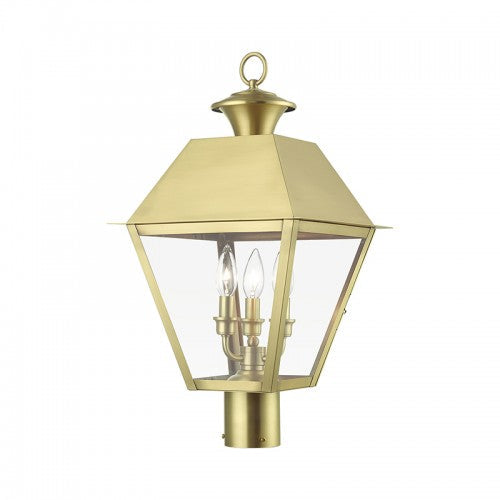 ##Antique Hardware## 3 Light Natural Brass Outdoor Large Post Top Lantern
