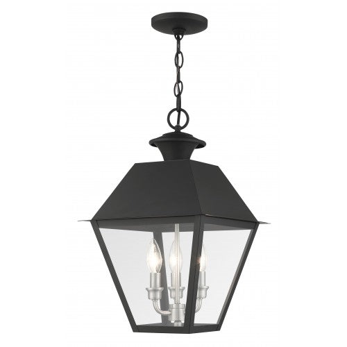 ##Antique Hardware## 3 Light Black Outdoor Pendant Lantern