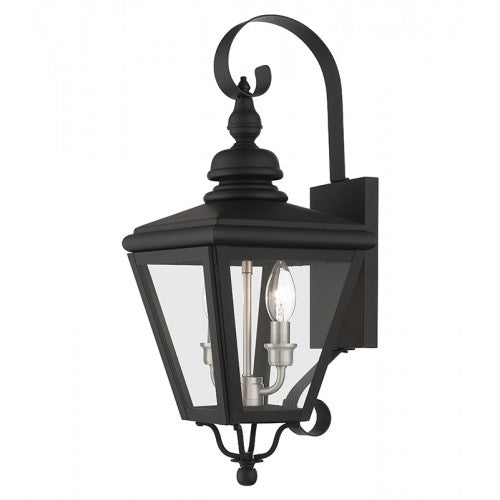 ##Antique Hardware## 2 Light Black Outdoor Medium Wall Lantern with Brushed Nickel Finish Cluster