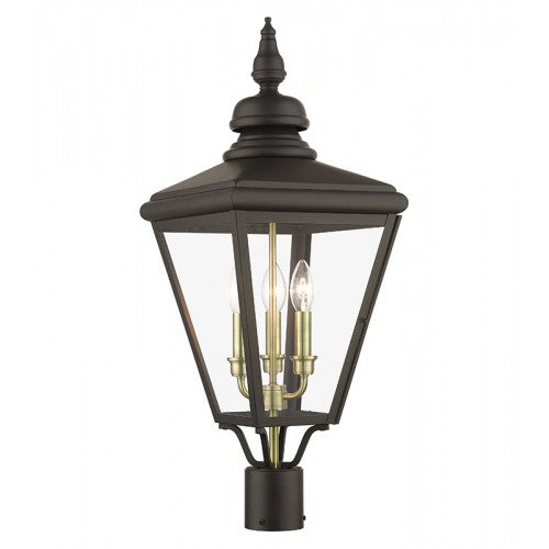 Antique Hardware 3 Light Bronze Outdoor Large Post Top Lantern with Antique Brass Finish Cluster Post