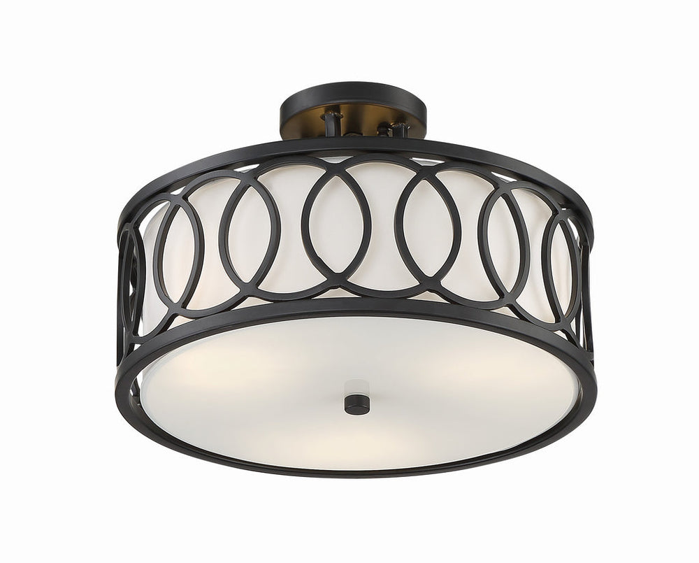 ##Antique Hardware## Libby Langdon Graham 3 Light Matte Black Semi Flush Mount