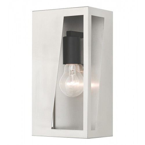 ##Antique Hardware## 1 Light Brushed Nickel Outdoor Medium ADA Wall Lantern with Black Finish Accents