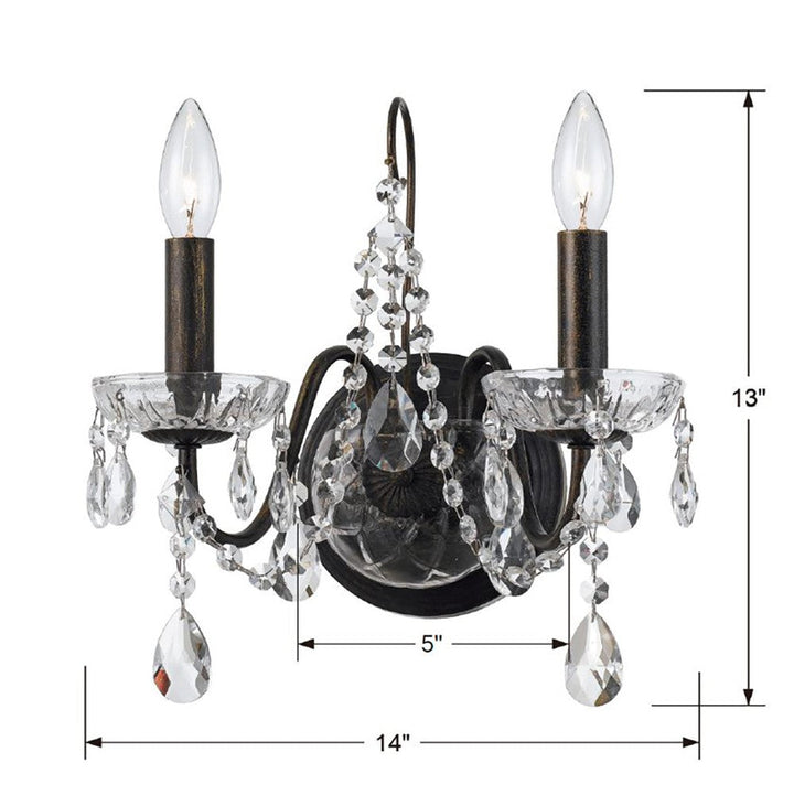 ##Antique Hardware## Butler 2 Light Swarovski Strass Crystal English Bronze Sconce