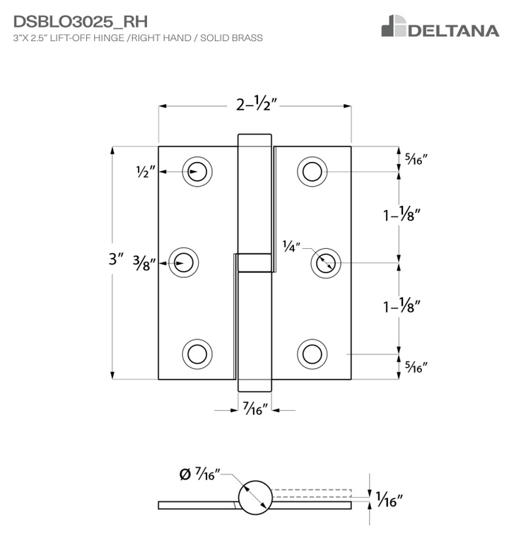 3 Inch x 2 1/2 Inch Solid Brass Lift-Off Hinge (Several Finishes Available)