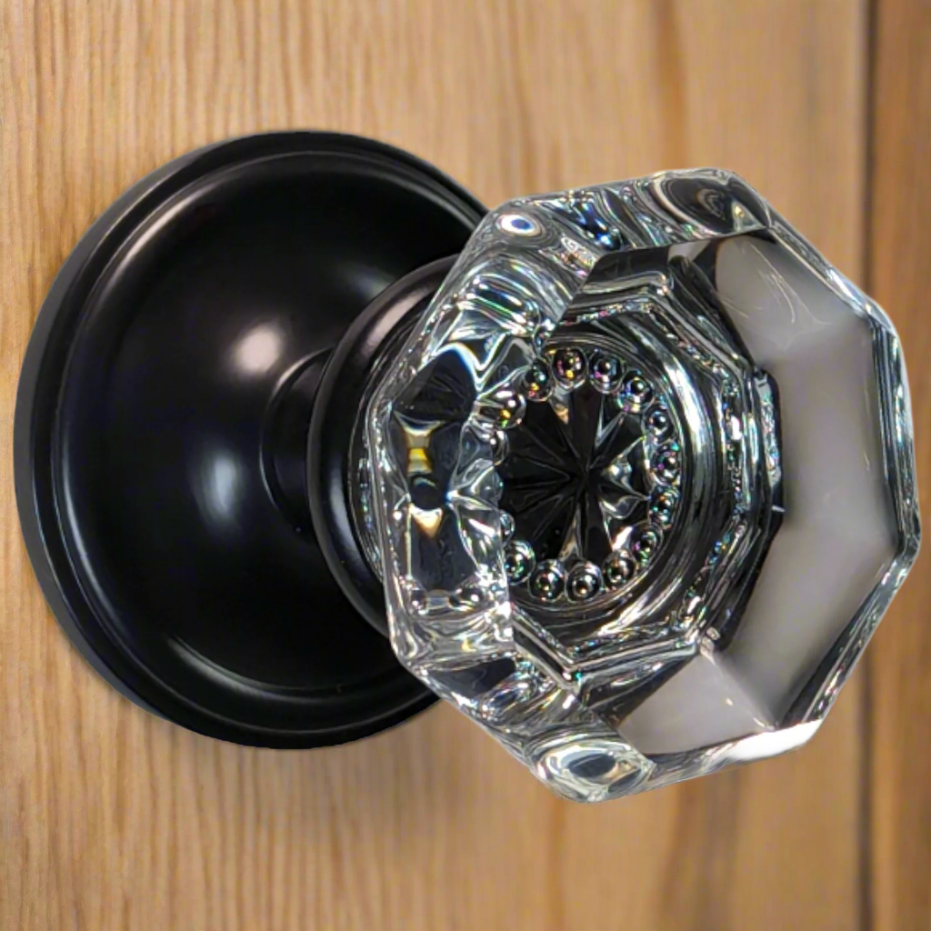 ##Antique Hardware## Traditional Rosette Door Set with Octagon Crystal Door Knobs (Several Finishes Available)