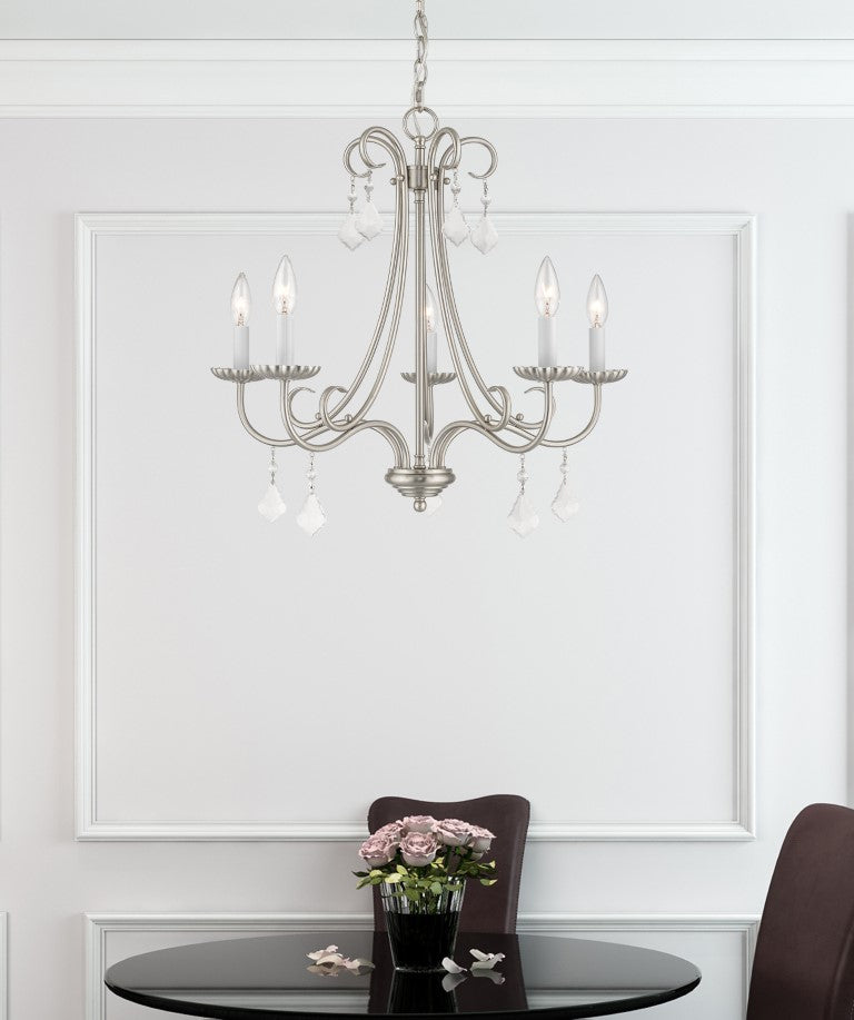 Daphne 5-Light Chandelier – Brushed Nickel with Clear Crystal Accents