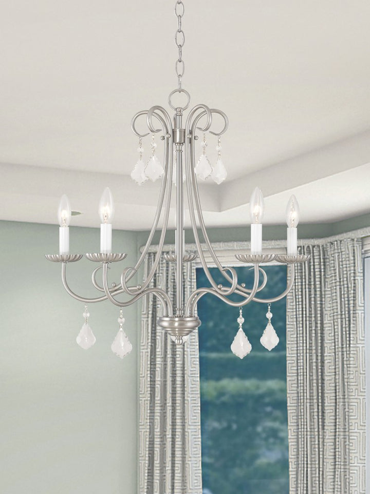 Daphne 5-Light Chandelier – Brushed Nickel with Clear Crystal Accents