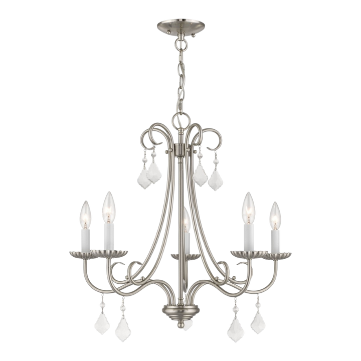 Daphne 5-Light Chandelier – Brushed Nickel with Clear Crystal Accents