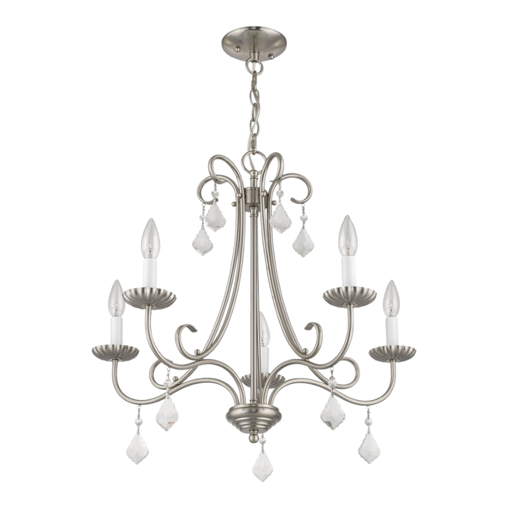Daphne 5-Light Chandelier – Brushed Nickel with Clear Crystal Accents