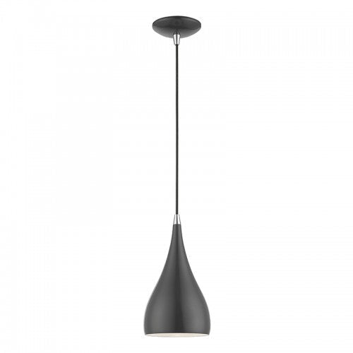 ##Antique Hardware## 1 Light Shiny Dark Gray with Polished Chrome Accents Mini Pendant