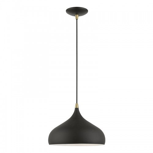 ##Antique Hardware## 1 Light Textured Black with Antique Brass Accents Pendant