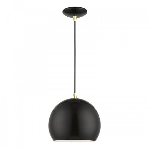 ##Antique Hardware## 1 Light Shiny Black with Polished Brass Accents Globe Pendant