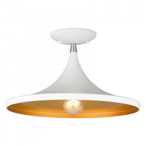 ##Antique Hardware## 1 Light White Semi-Flush with Brushed Nickel Finish Accents