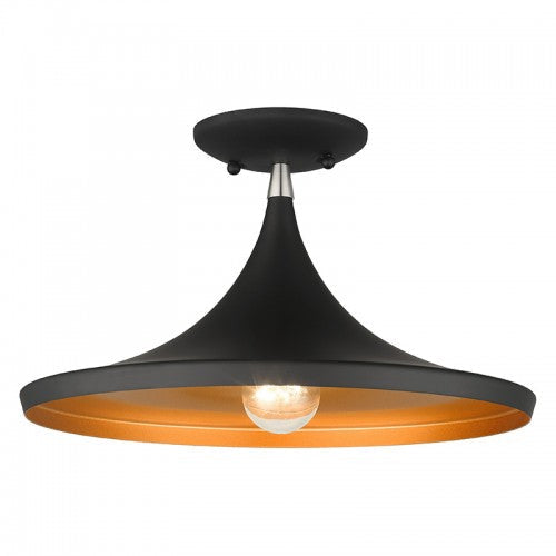 ##Antique Hardware## 1 Light Black Semi-Flush with Brushed Nickel Finish Accents