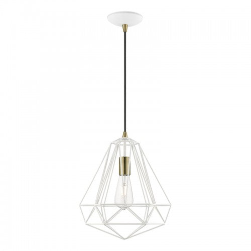 ##Antique Hardware## 1 Light Textured White with Antique Brass Accents Pendant