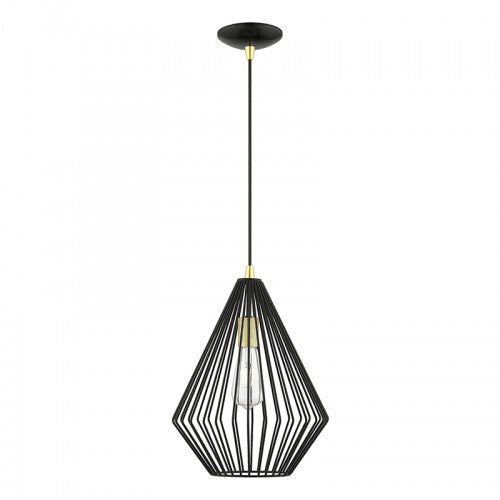 ##Antique Hardware## 1 Light Shiny Black with Polished Brass Accents Pendant
