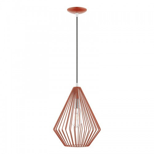 ##Antique Hardware## 1 Light Shiny Red with Polished Chrome Accents Pendant