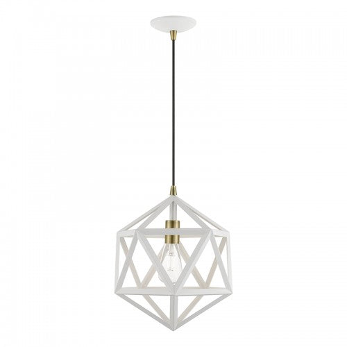 Antique Hardware 1 Light Textured White with Antique Brass Accents Pendant Pendant