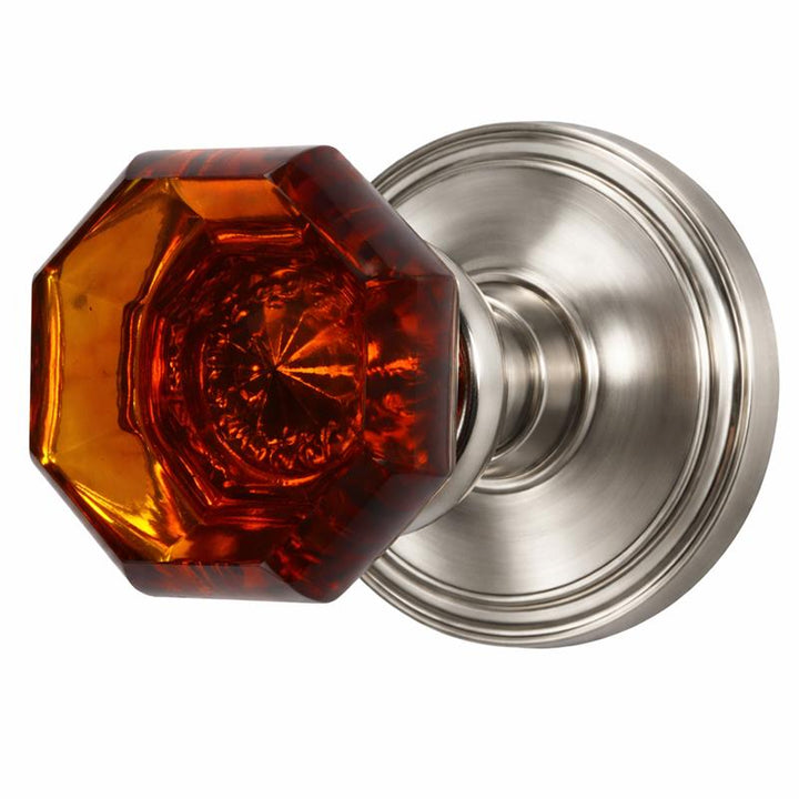 Traditional Rosette Door Set with Amber Octagon Glass Door Knobs (Several Finishes Available)