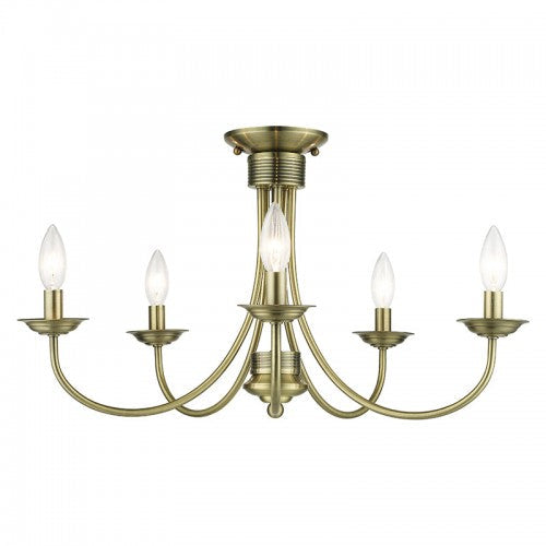 ##Antique Hardware## 5 Light Antique Brass Large Semi-Flush