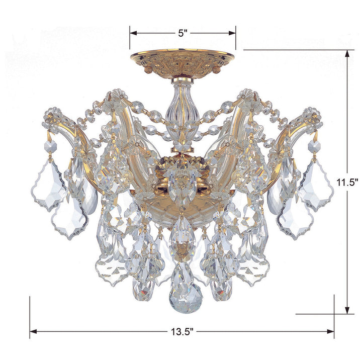 ##Antique Hardware## Maria Theresa 3 Light Swarovski Strass Crystal Gold Semi Flush Mount