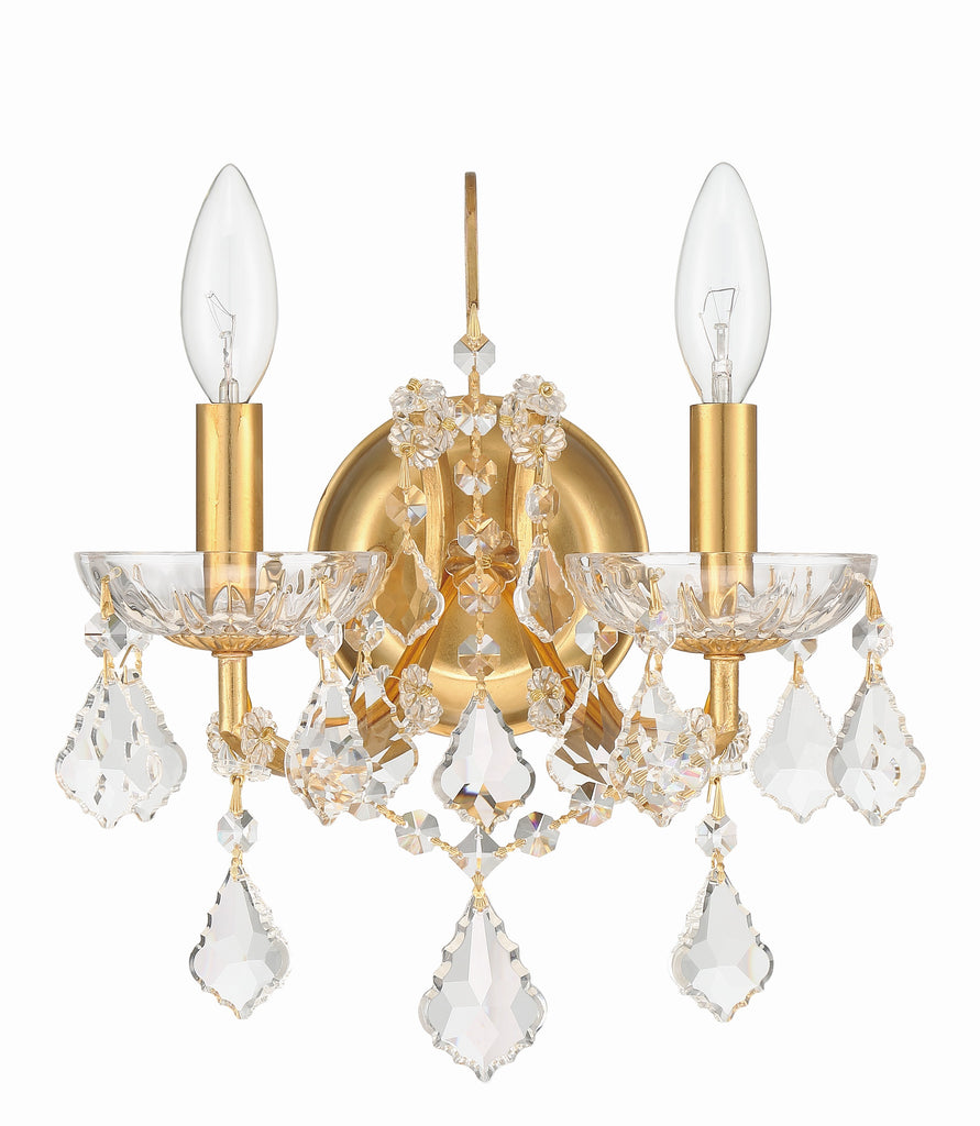 ##Antique Hardware## Filmore 2 Light Hand Cut Crystal Antique Gold Sconce
