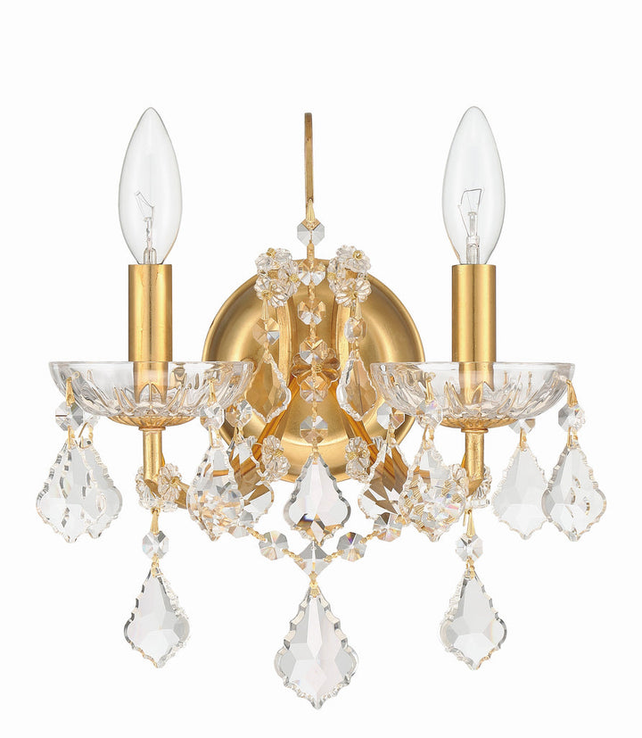 ##Antique Hardware## Filmore 2 Light Hand Cut Crystal Antique Gold Sconce