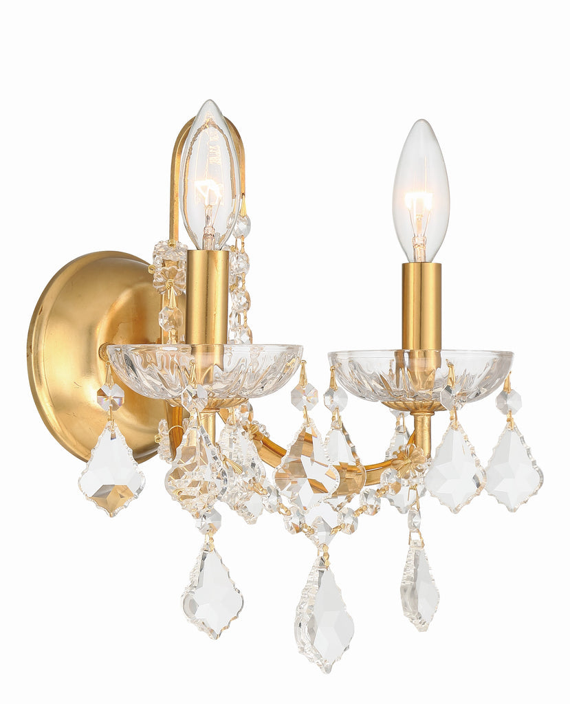 ##Antique Hardware## Filmore 2 Light Hand Cut Crystal Antique Gold Sconce