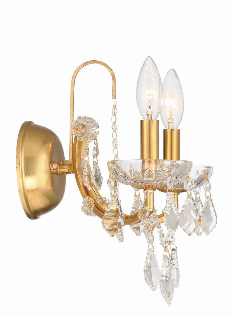 ##Antique Hardware## Filmore 2 Light Hand Cut Crystal Antique Gold Sconce