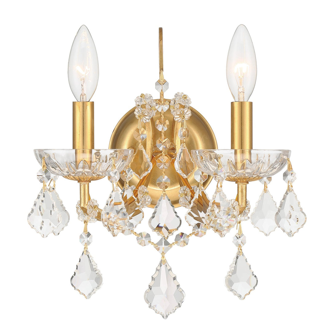 ##Antique Hardware## Filmore 2 Light Spectra Crystal Antique Gold Sconce