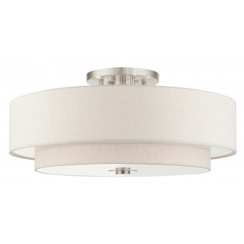 ##Antique Hardware## 6 Light Brushed Nickel Semi Flush