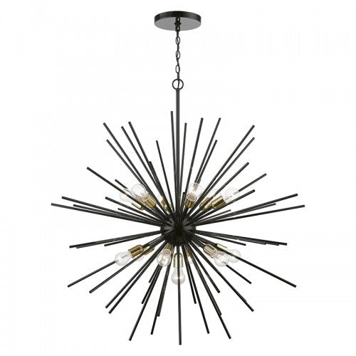 Antique Hardware 13 Light Shiny Black with Polished Brass Accents Extra Large Foyer Chandelier Chandelier