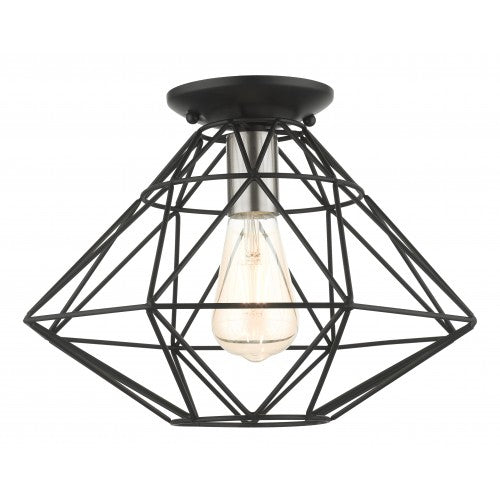 ##Antique Hardware## 1 Light Black Flush Mount